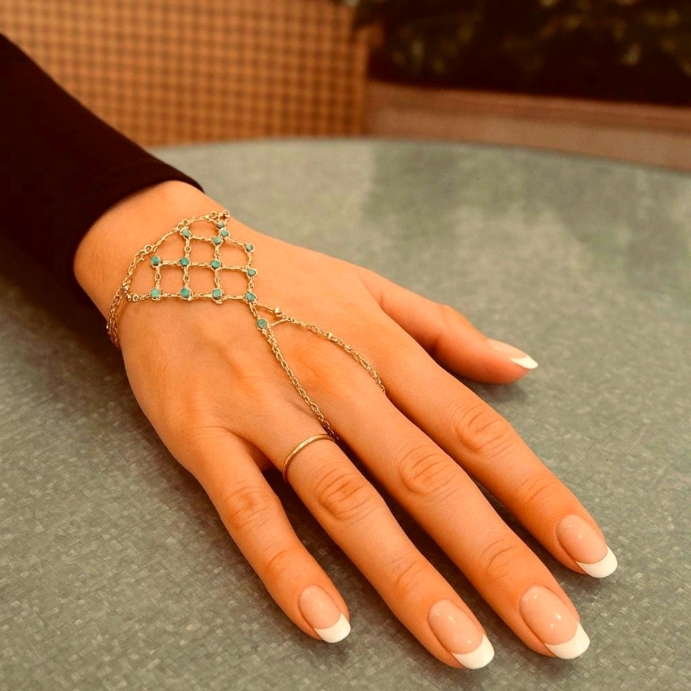 21kgp Dubai Jewelry Elegant Gold And Green Hand Chain Bracelet